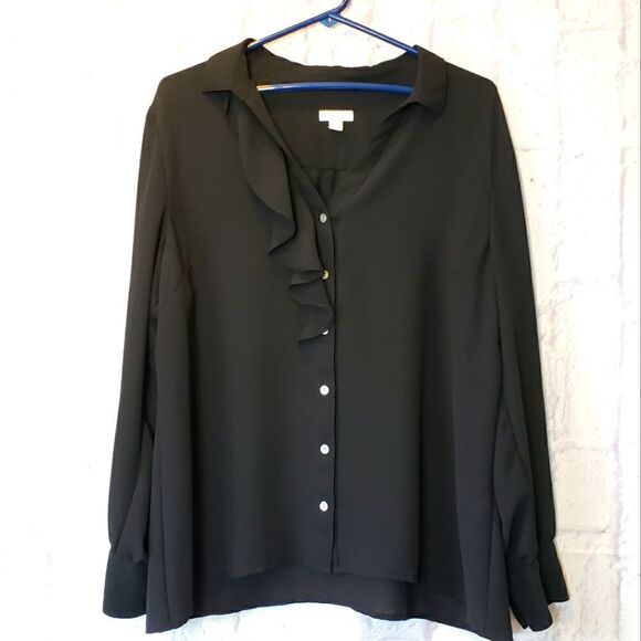 J. JILL Ruffle Front Semi-Sheer Button-down Blouse - Picture 1 of 7